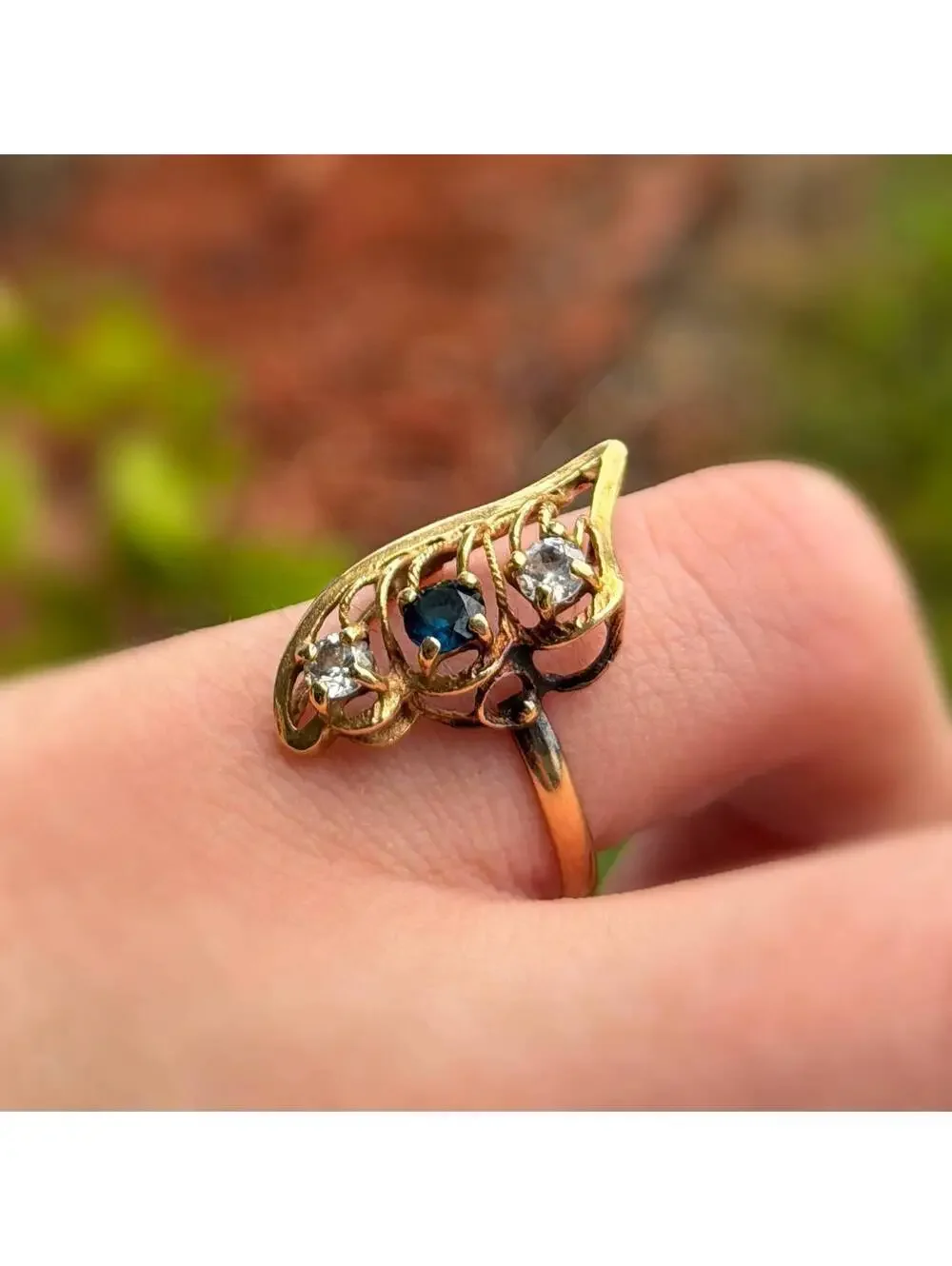 Jewelry 18k yellow gold 0.60CTW White CZ Stone Blue Sapphire ring sz 9.00